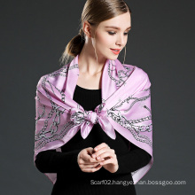 Pure Silk Printed Scarf for Women Pink
